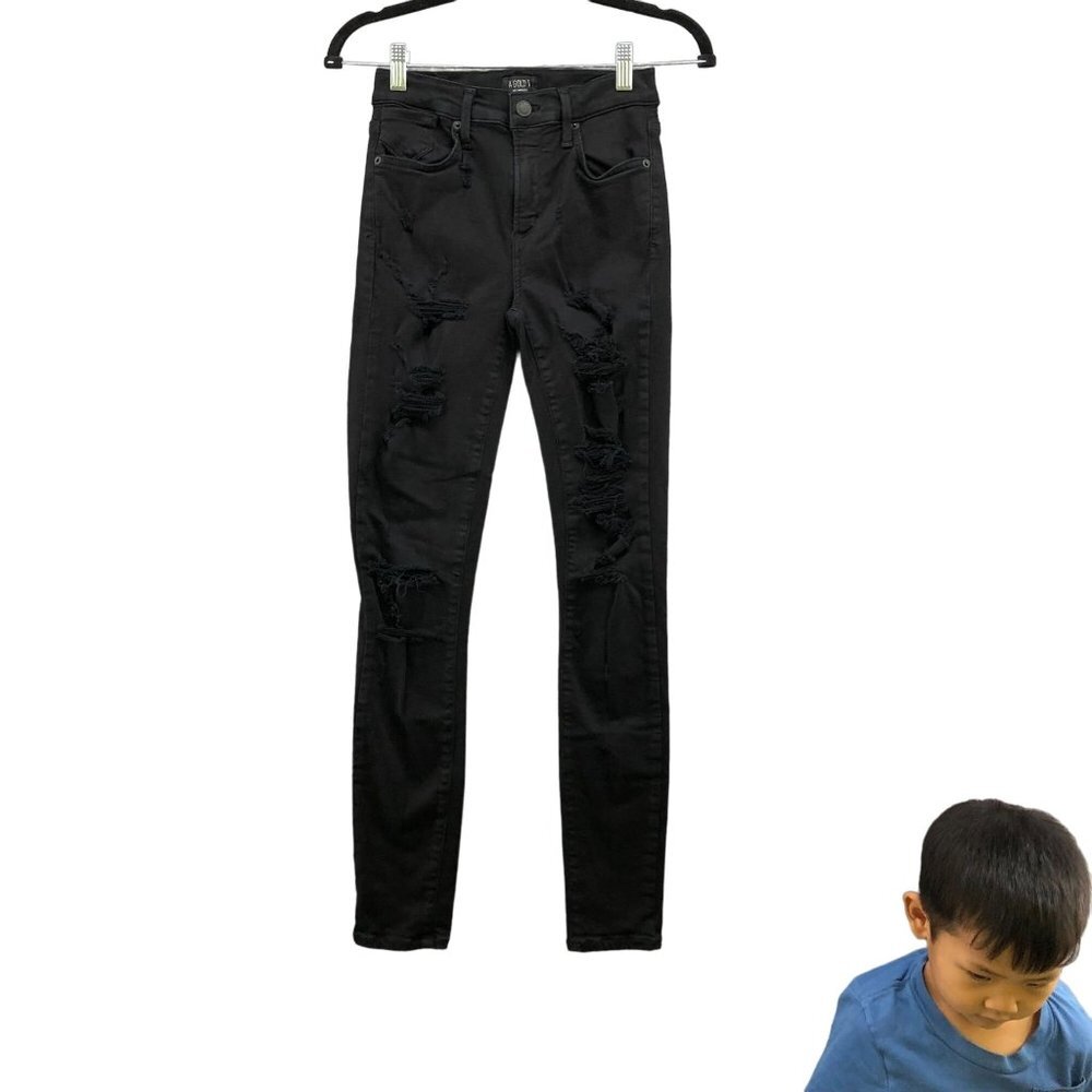 Agolde Sophie Black Jeans Size 26‎ Distressed High Waisted Womens
